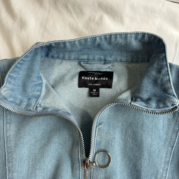 HAUTE MONDE O-Ring Zipper Wash Denim Bomber Jacket Size M - Picture 11 of 13